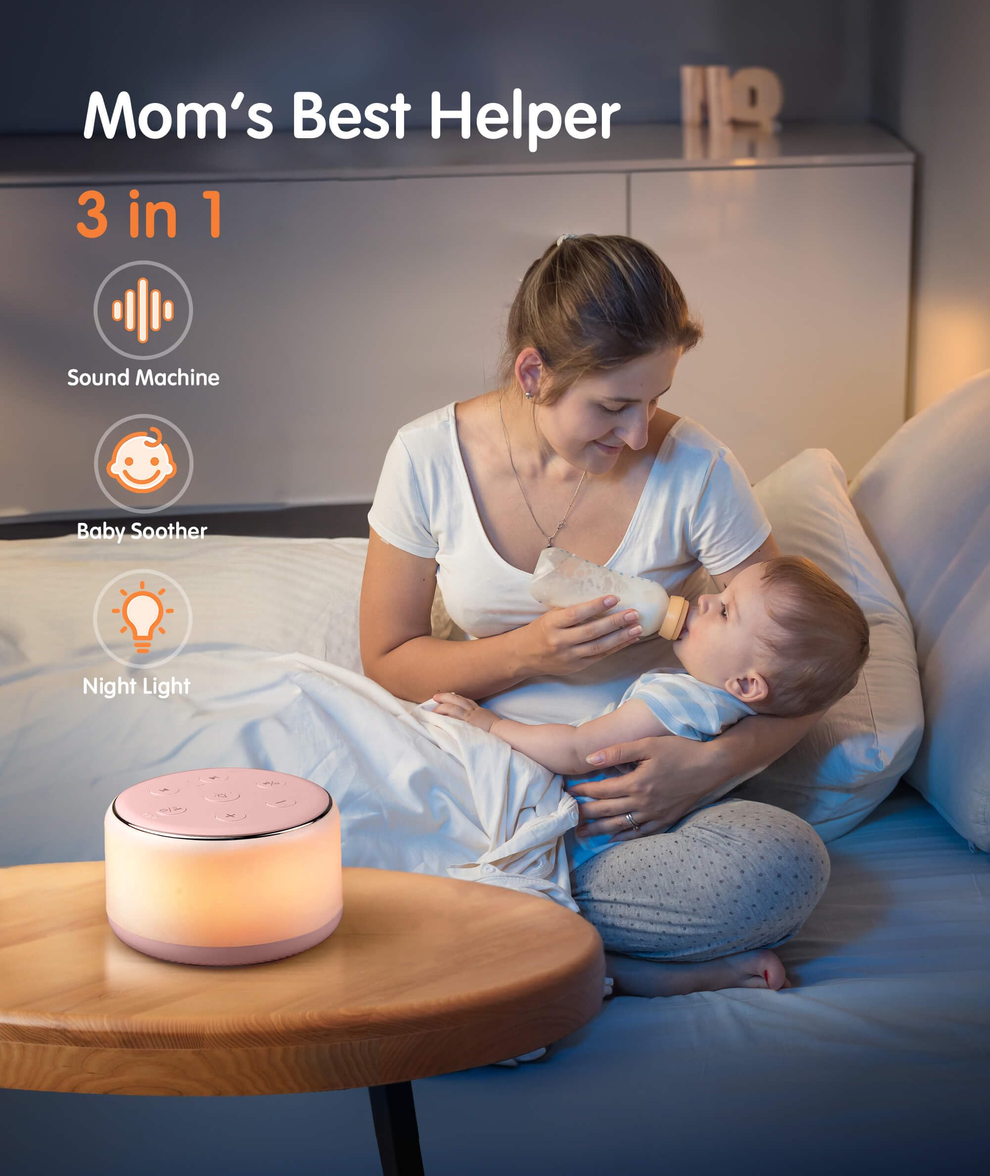Sound Machine Baby zum Schlafen - Tragbare White Noise Machine für Kinder Erwachsene mit Nachtlicht, 34 beruhigende Geräusche, USB Wiederaufladbare Schlafmaschine für Kinderzimmer Wiegenlied