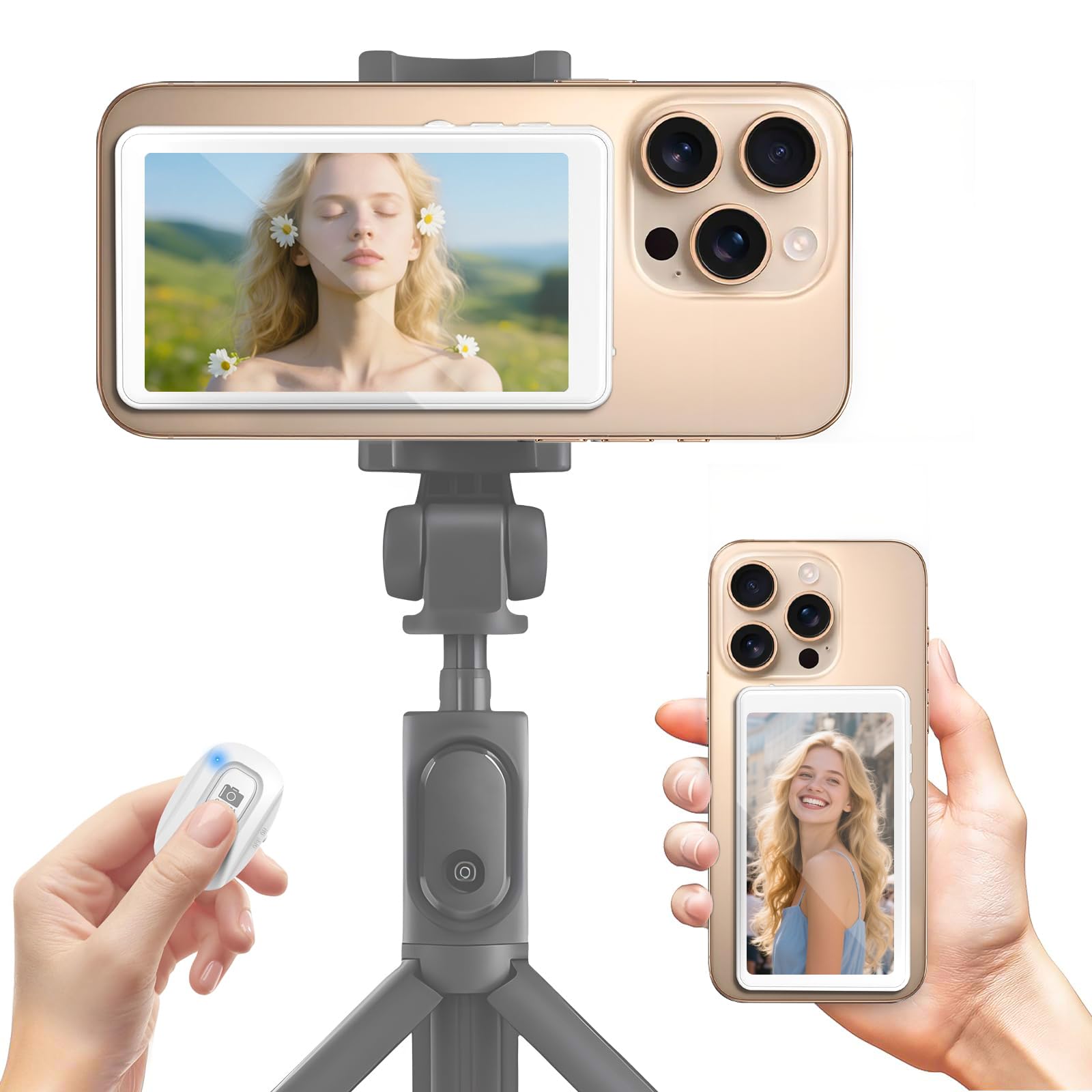 Magnetic Phone Vlog Selfie Monitor Screen, Back Camera Monitor for iPhone, Using Phone Rear Camera for Selfie Vlog Live Stream TikTok, Support 4K 60fps Wired Recording, for iPhone & Android-picture-17