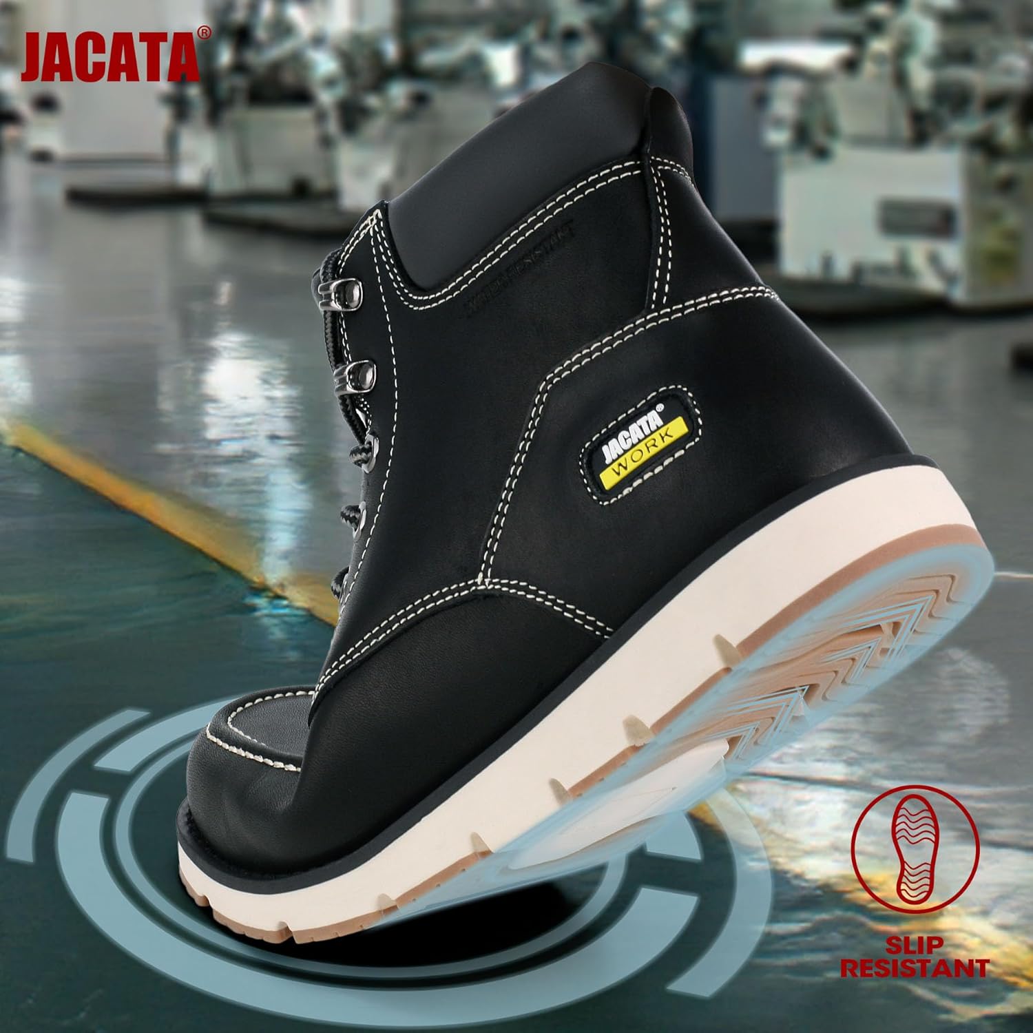 Jacata Mens Work Boots Moc Toe Wedge Botas De Trabajo Para Hombre Soft Toe Non Slip Industrial Construction Leather Boots/Shoes For Men Women - Image 3