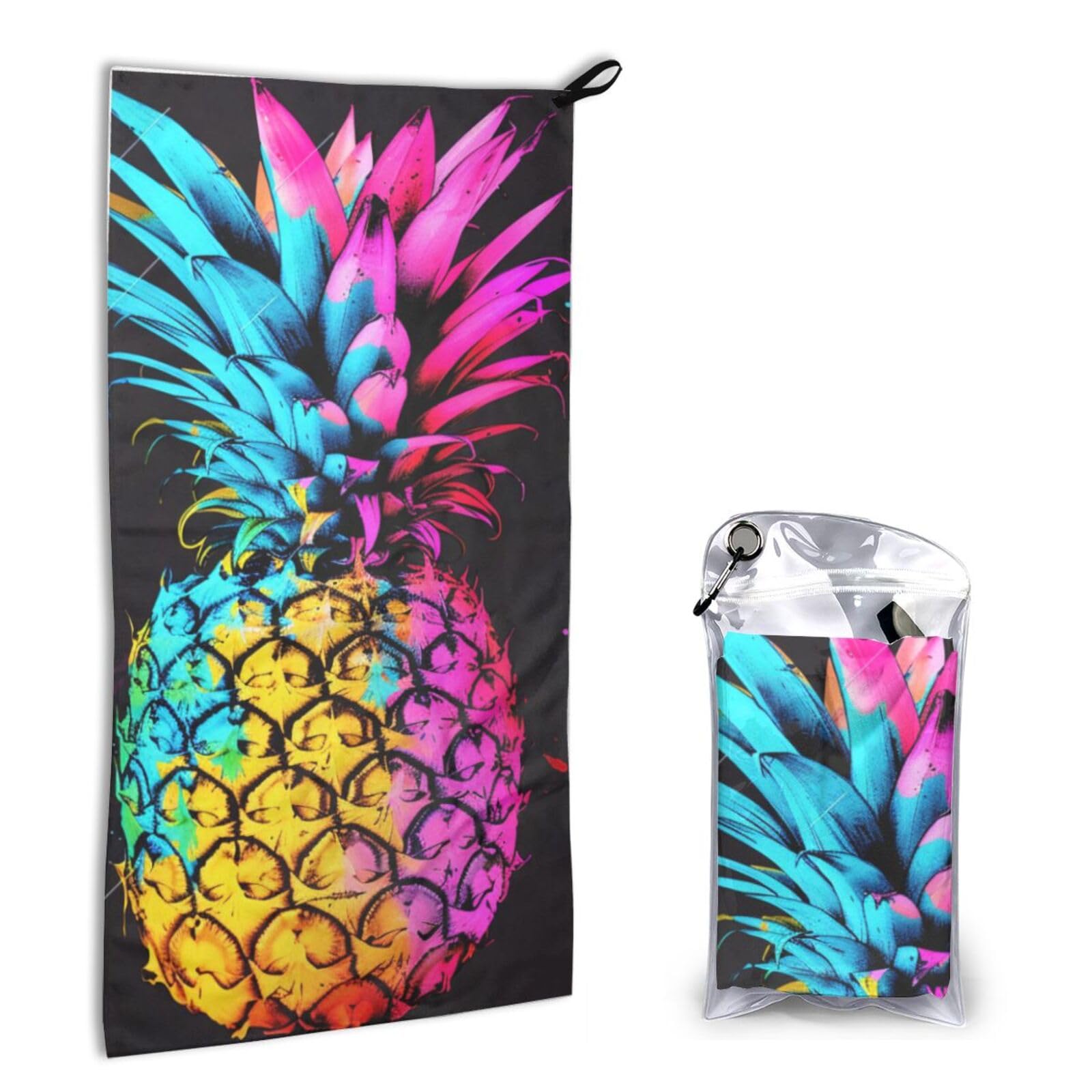 BWWHCCTI Quick Dry Hand Towel With Bag - colorful Pineapple Printed Super Absorbent Face Cloth Microfiber Travel Sports Towels 40x80cm