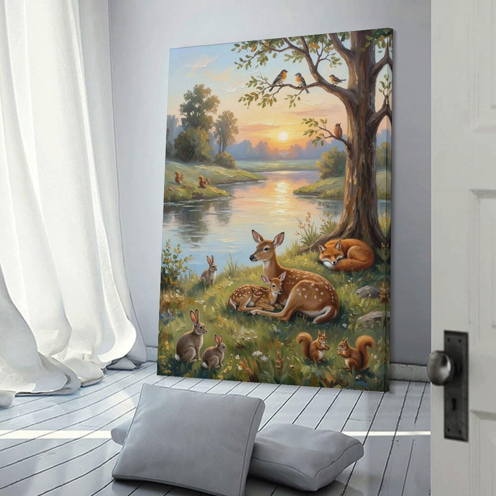 Junmoney Room Decor Wall Art Peaceful Wildlife Scene at Sunset, 24x36inch(60x90cm), for Wall Displays, Bedrooms Or Room Updates, An Easy Match for Collected Prints