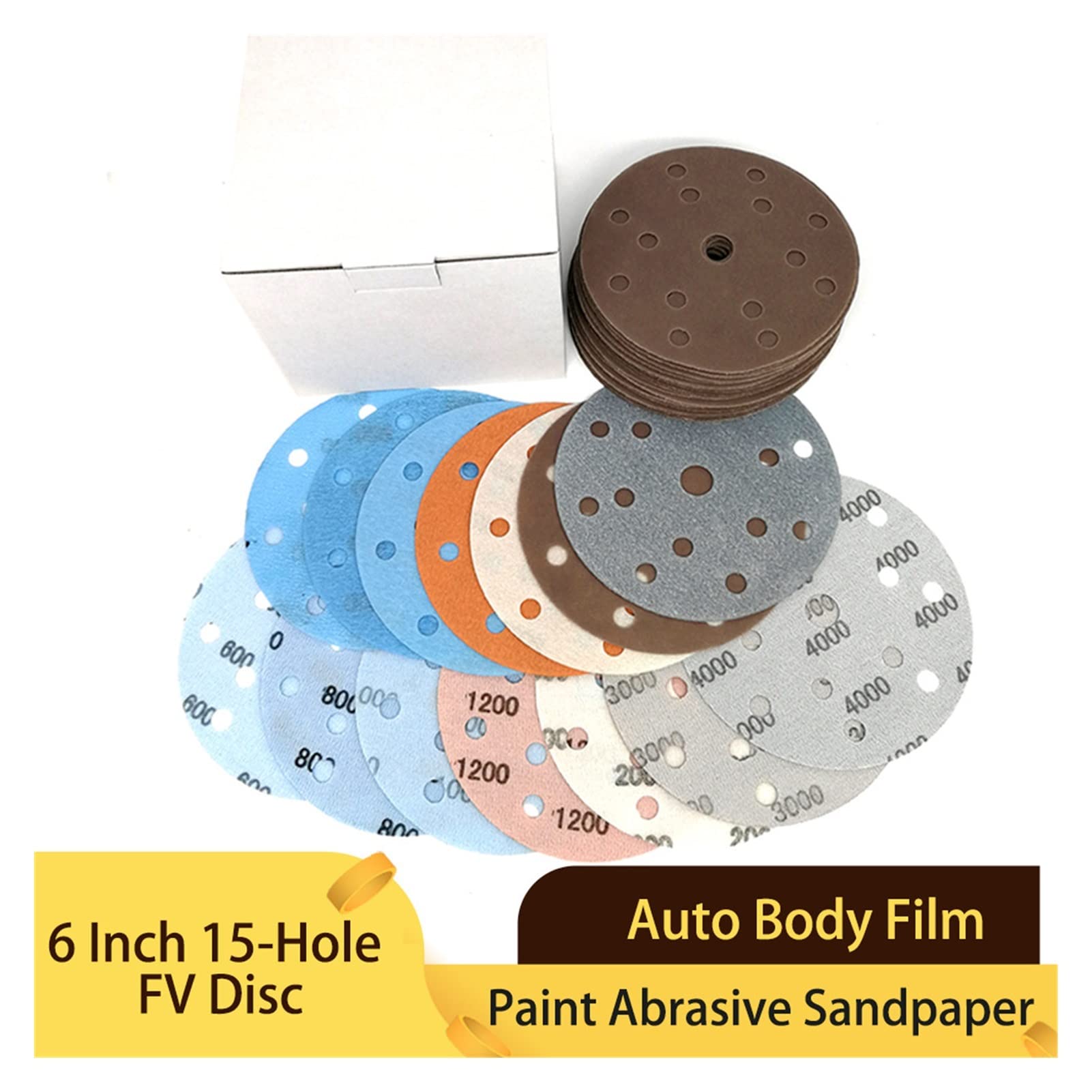 Papel de Lija abrasivo 6 "150 mm 15 Agujero Fv Papel de Lija de la Rueda de la Rueda de la Rueda de la película del Cuerpo de la Cabeza y el Bucle automático Ultra Fino, 600# -4000# Grit