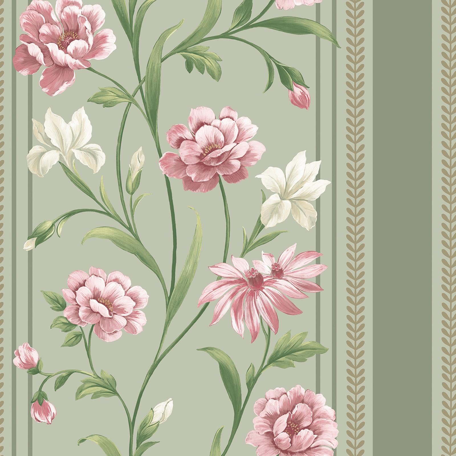 Belgravia Decor Raya Floral Panel Effect Wallpaper for Bedrooms, Living Rooms, Feature Walls Sage/Pink (757)