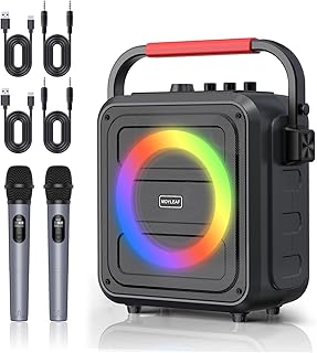 Karaoke Machine for Adults & Kids, Bluetooth Karaoke Speaker with Two Wireless Karaoke Microphones, PA System Speaker Supports TF Card/USB, AUX in, REC, Bass & Treble for Party/Meeting/Adults/Kids