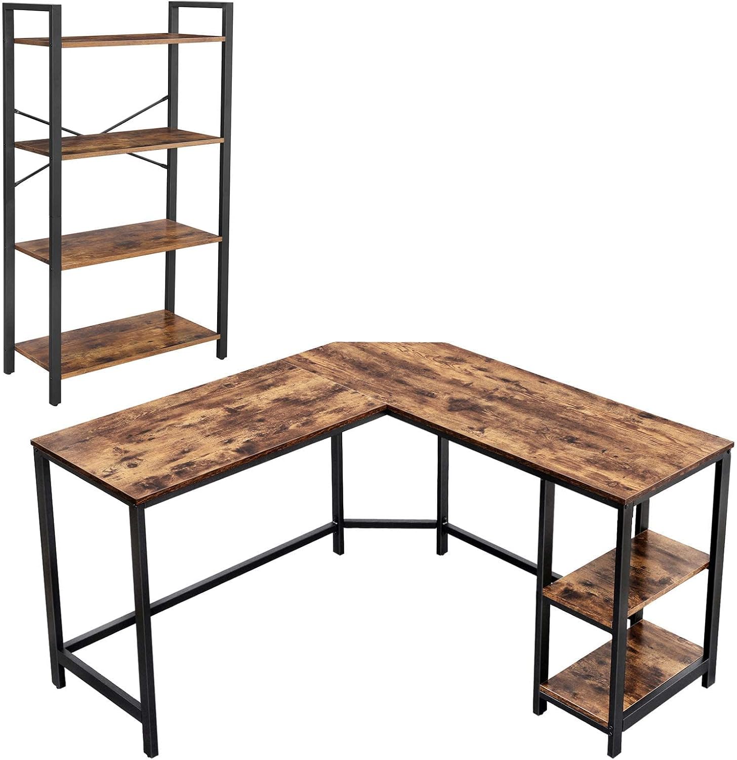 VASAGLE Computer Desk and Bookshelf Bundle, LShaped
