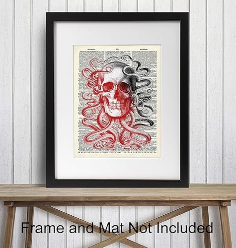 Miniatura 2 de Skull Octopus Dictionary Art  8x10 Wall Art Poster - Unique and Affordable Gift, Steampunk Chic Home Decor - Unframed Vintage Photo Print - Goth