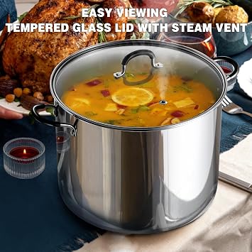 Cook N Home Professional 12 Quart Stainless Steel Stock Pot with Lid, Large Pot with Stay-Cool Handles, Stockpot for Pasta, Spaghetti, Compatible with Most Stovetops, Dishwasher Safe