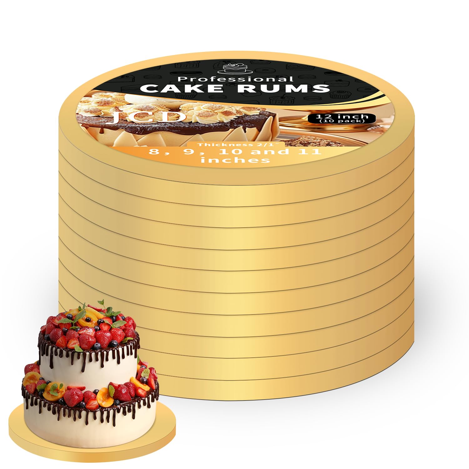 10 Inch Round Gold Cake Drums, Sturdy 1/2 Inch Thick Cake Base