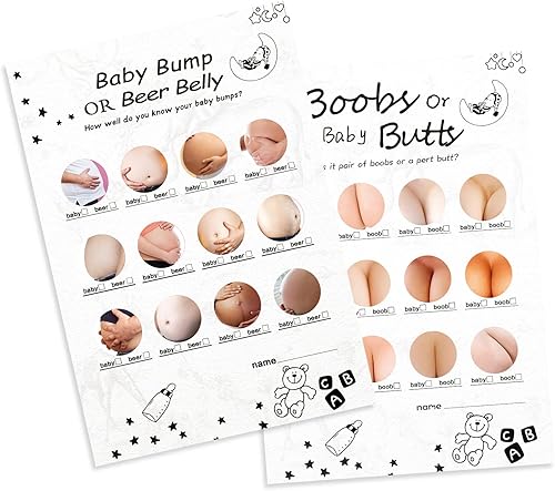 OLOUTAB Juegos de baby shower para niños o niñas, 2 juegos (50 de cada uno), de doble cara, cartón grueso, divertido, divertido y fácil de jugar,