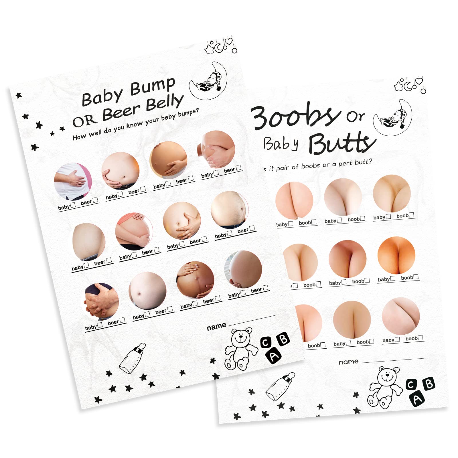 Baby Shower Games for Boy or Girl-2 Games(50 of Each),Double-Sided,Thick Cardboard,Fun,Hilarious,and Easy to Play,with Answer Keys