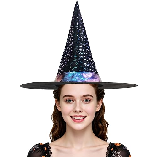 Hooin Sombrero de fiesta de Halloween con luna y estrellas que cambian de color