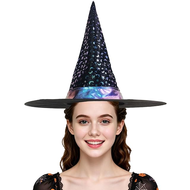 Hooin Sombrero de fiesta de Halloween con luna y estrellas que cambian de color