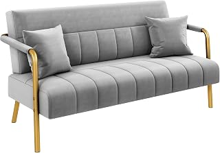 Yaheetech Polstersofa Hellgrau mit Armlehnen & Beine aus Metall