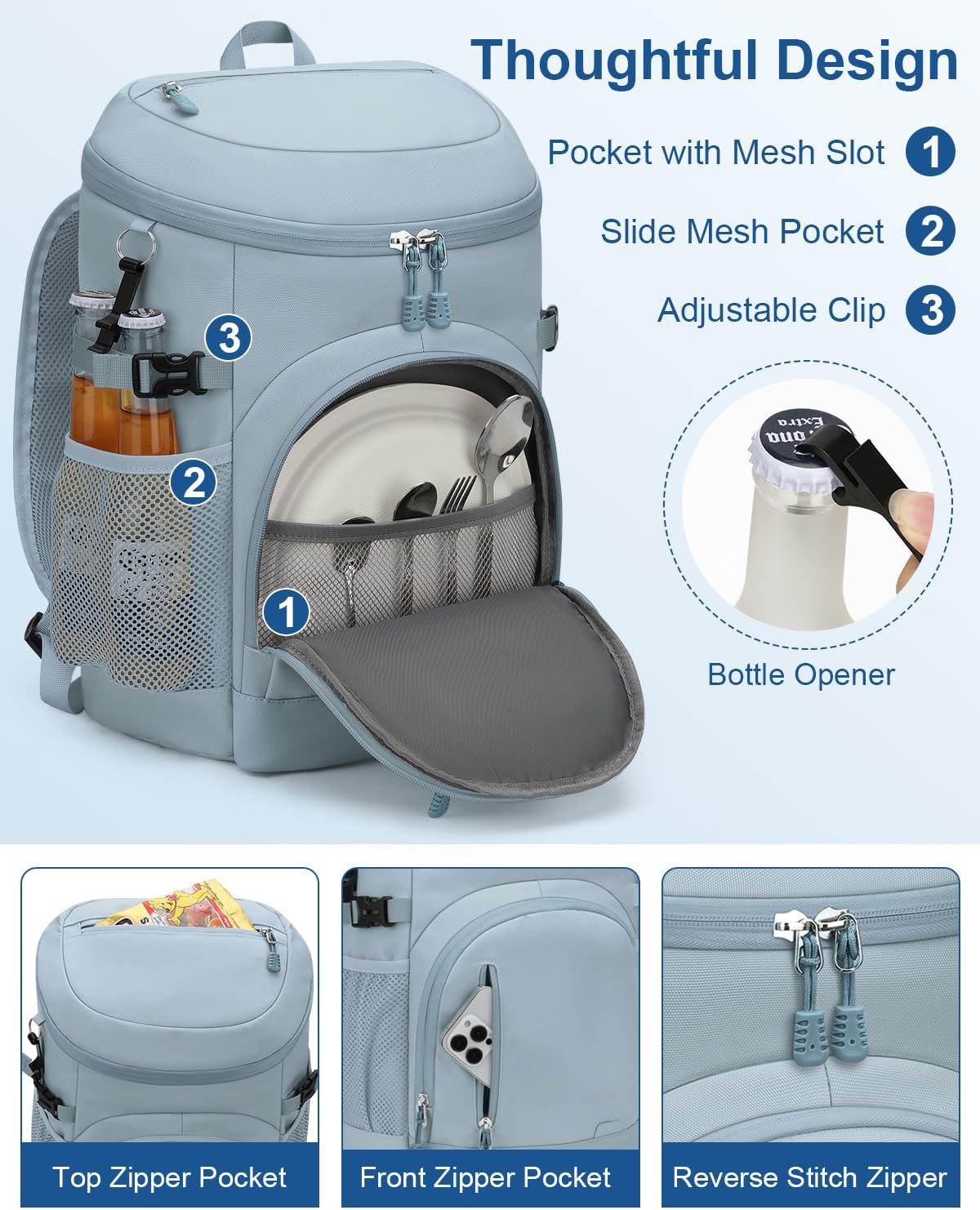 Cooler Backpack Insulated Waterproof,30 Cans Backpack Coolers Leakproof Lunch Backpack for Men Women Portable Soft Cooler Bag for Beach Camping Trave Picnic - Image 6