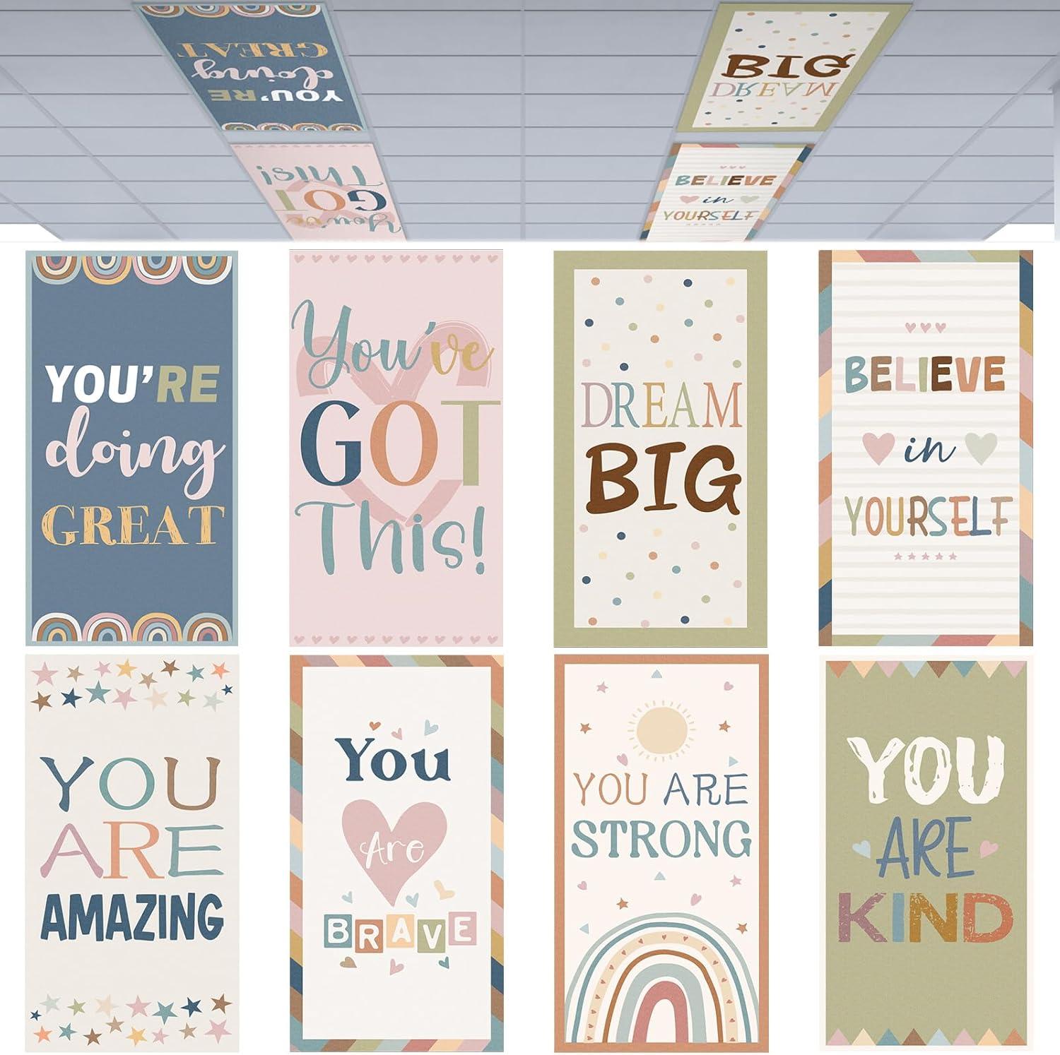 Retisee 8 Pcs Fluorescent Light Covers with 64 Magnets 4 x 2 Feet Motivational Magnetic Classroom Ceiling Light Covers Filter for Home Office School Classroom Decor(Classic)