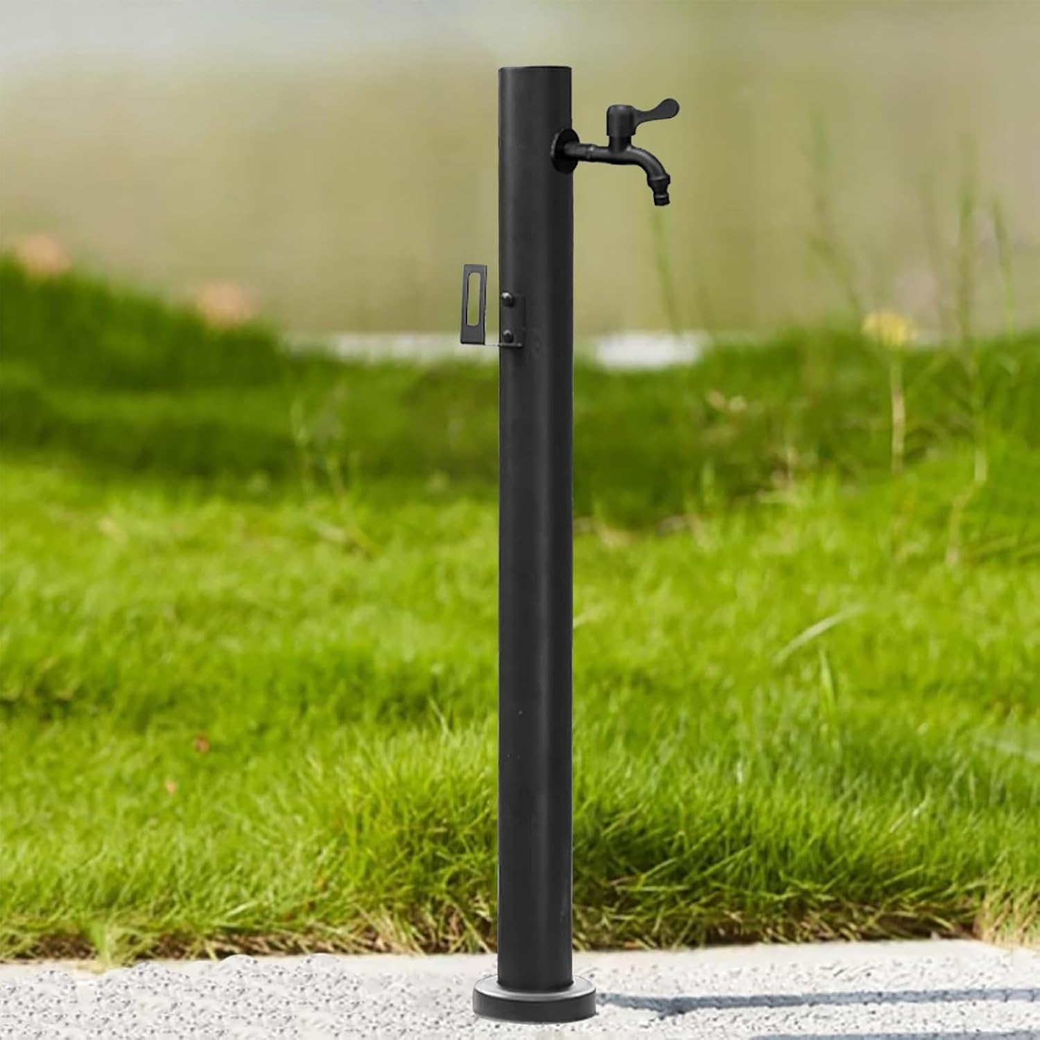 Stainless Steel Water Column Outdoor Garden Water Tap，Courtyard Black Faucet Post Freestanding Hose Stand with Faucet，Floor Mounted Water Hydrant Decorative Fountain(Height 60cm/23.6in)