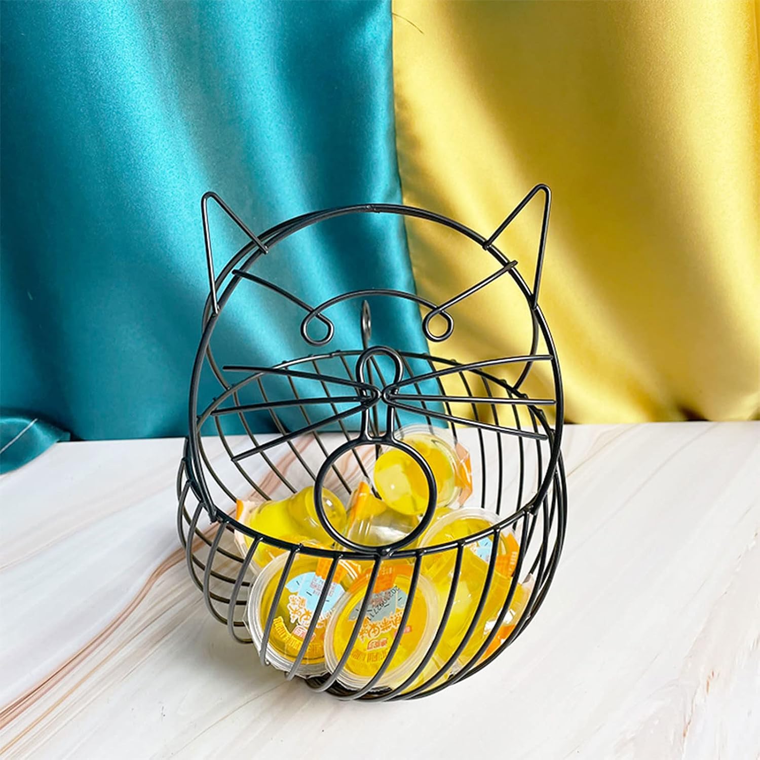 Creative for Cat Shape Coffee Storage Basket Hollow Wrought Iron Organizer for Home Cafe Hotel Dining Table