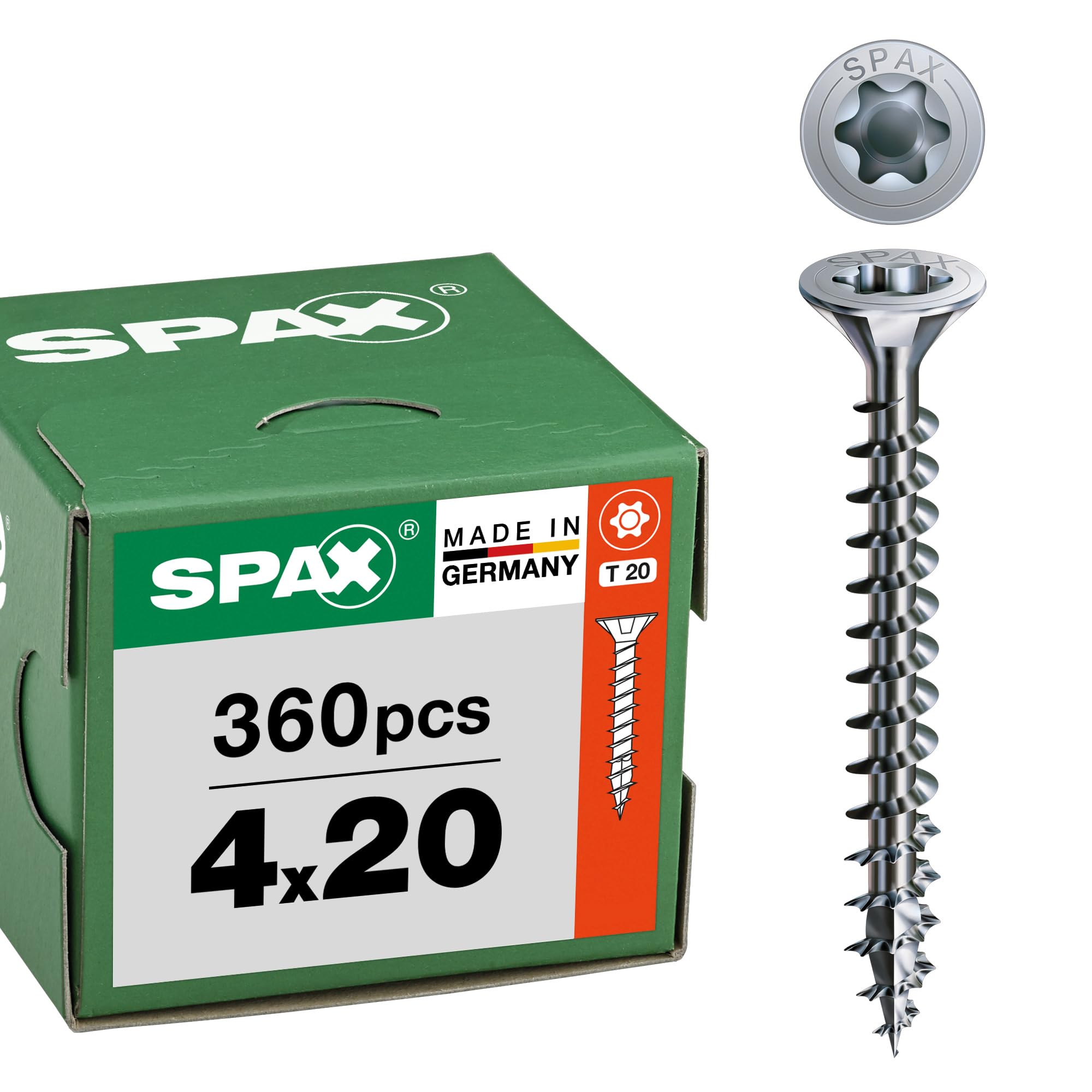 SPAX Universalschraube 4 x 20 mm, 360 Stück - Holzschrauben, Vollgewinde, Senkkopf, T-STAR plus T20, 4CUT Spitze, WIROX Beschichtung - 8000000277115