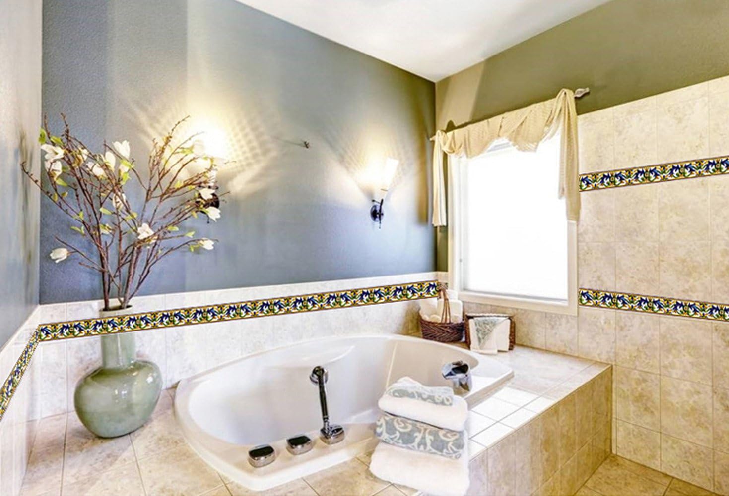 Amhao Elegant Pattern Removable Wallpaper Border Self Adhesive Paper Kitchen Tiles Bathroom Decor