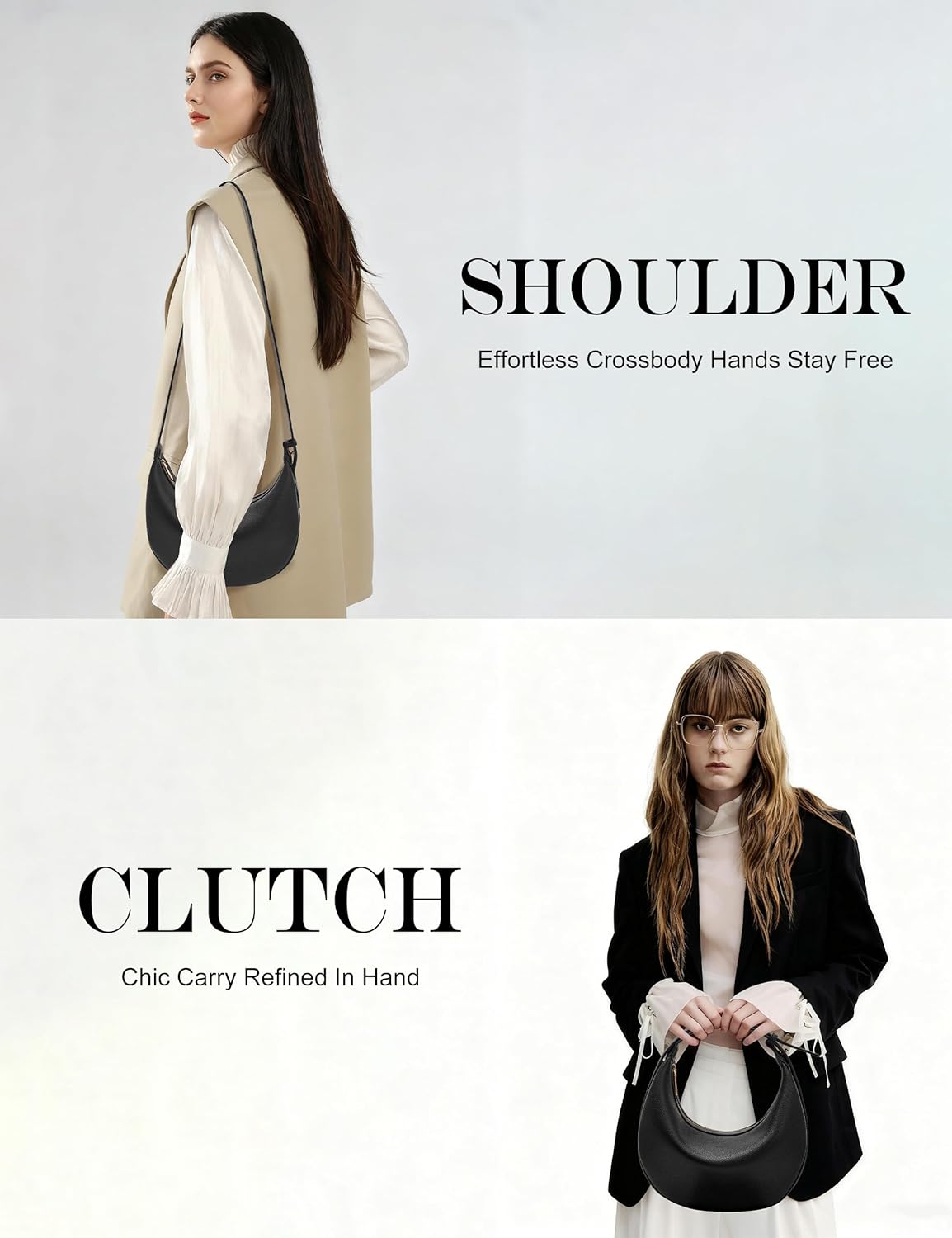 Crescent Shoulder Bag for Women, Half Moon RFID Vegan Leather Hobo Handbags Top-Handle Going Out Underarm Bag Clutch Purse - Image 2