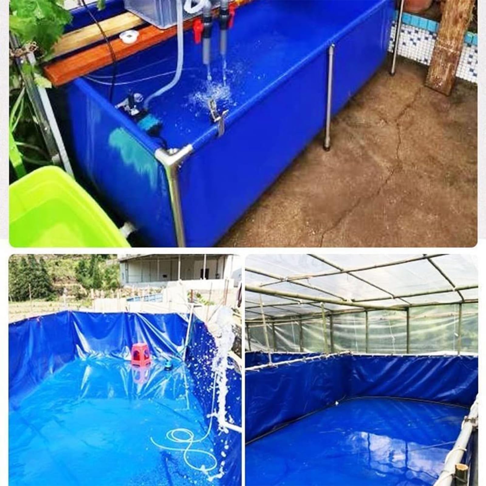 Laghetto per Carpe Koi in PVC - 600x500x100 cm, Vasca di stoccaggio Acqua per Tartarughe e Pesci d'Acqua salata, Serbatoio temporaneo con valvola di Scarico, Telo in Tela da 0,65 mm