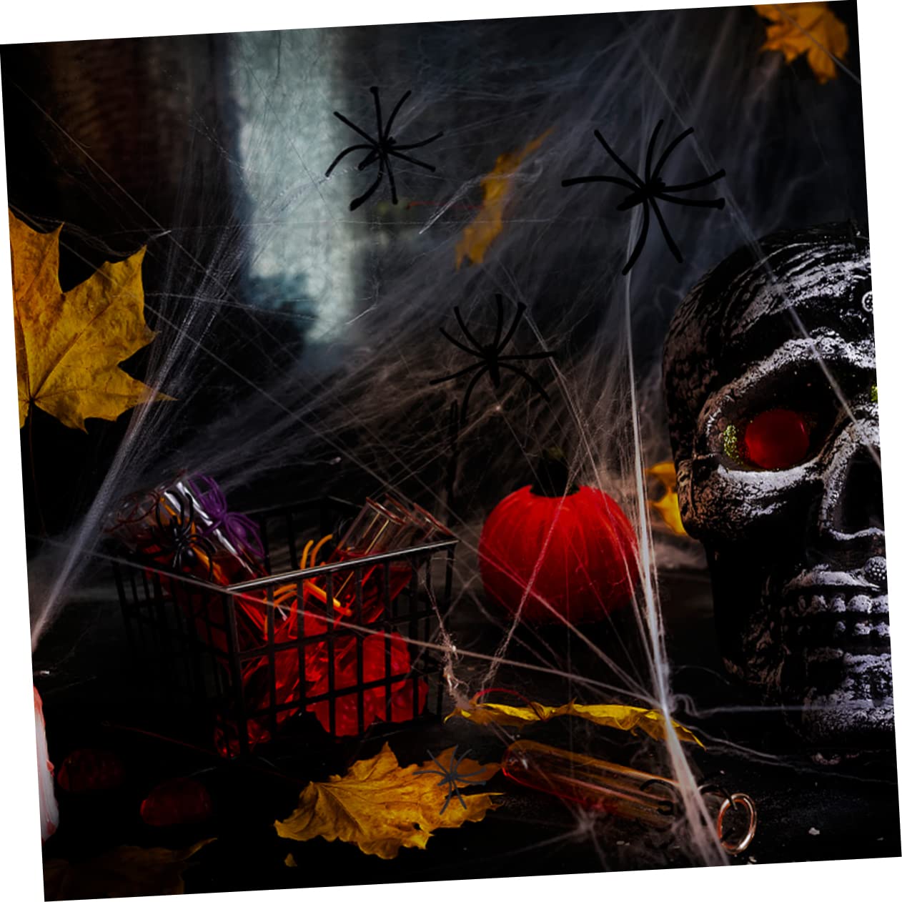 TOYANDONA 10sets Ragnatela Elastica in Cotone Bianca per Halloween Decorazione Forma di Ragno per Interni di Oggetti di Scena Spaventosi per Feste di Autunno