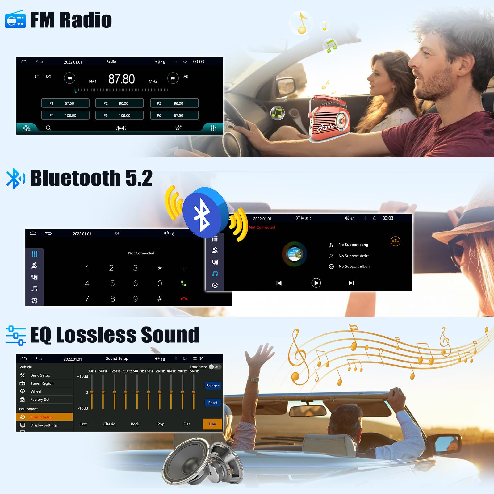 CAMECHO Autoradio 1 Din, Carplay Voiture Android Auto sans Fil, Poste Radio Bluetooth avec Écran Tactile LCD 6.86 Pouces Écran HD avec Lien Miroir Contrôle Au Volant + Connecteurs USB Type-C