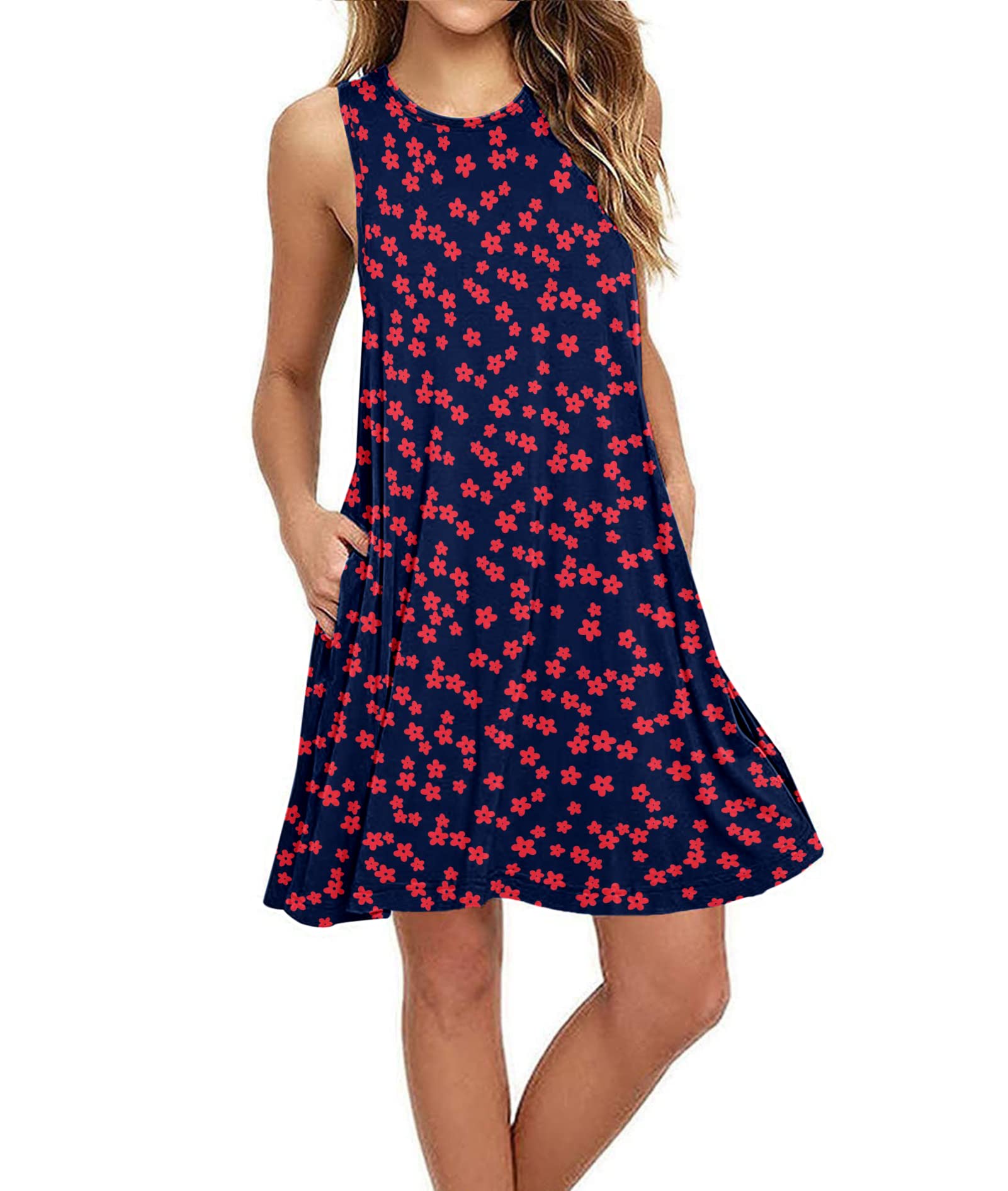 Summer Dresses for Women Casual Sleeveless Swing Sundress with Pockets