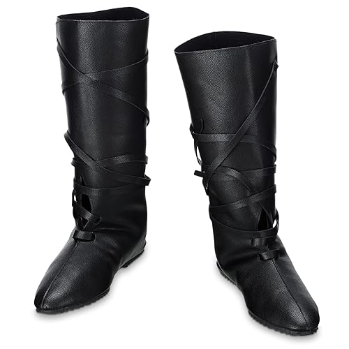 Blosssound Men's Medieval Halloween Boots Renaissance Cosplay Halloween Boots Black Faux Leather Lace Up Shoes - 11 - Black