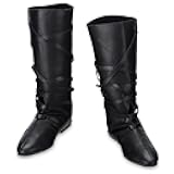 Men's Medieval Halloween Boots Renaissance Cosplay Halloween Boots Black Faux Leather Lace Up Shoes