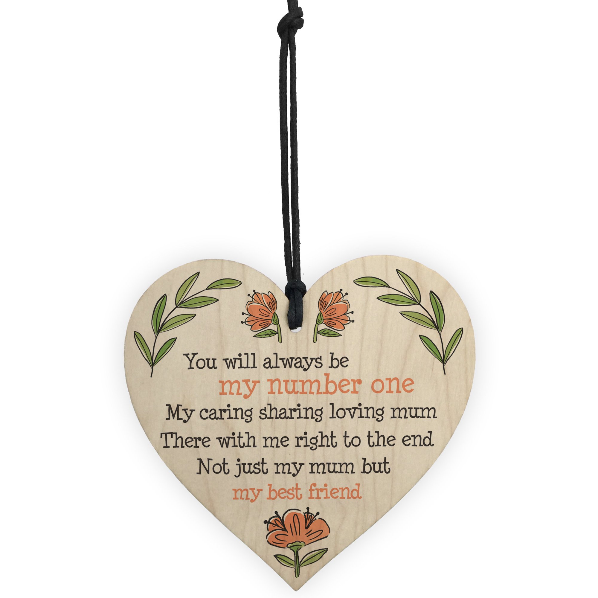 Red Ocean Loving Mum Wooden Hanging Heart Sign Mothers Day Gifts Present for Mum Gift Idea