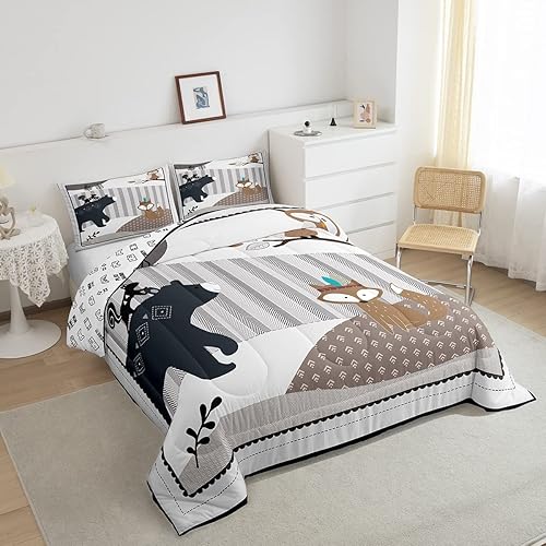 Miniatura 2 de Castle Fairy Juego de edredón de dibujos animados de animales, tamaño matrimonial, edredón de ropa de cama con 2 fundas de almohada, diseño de oso