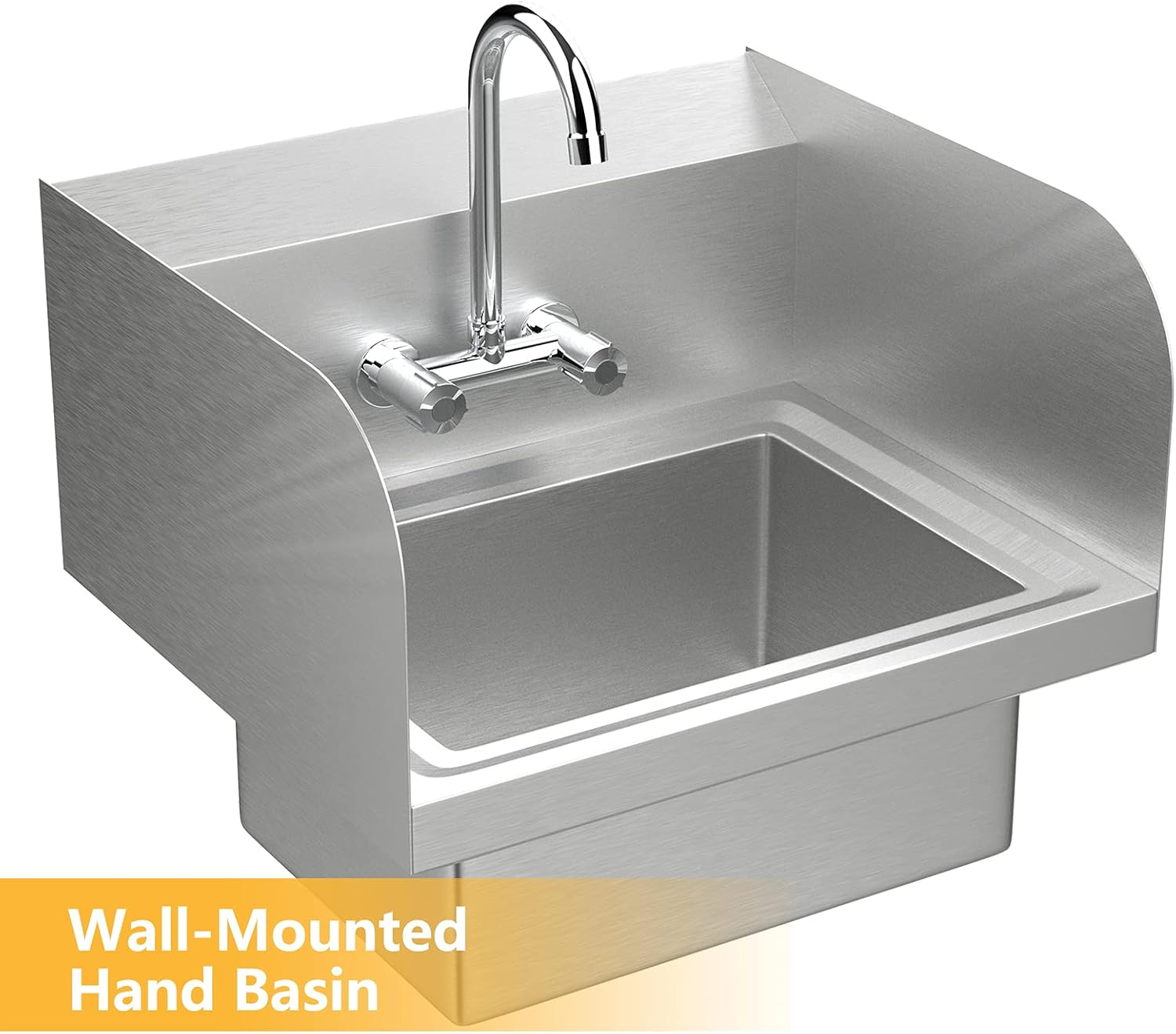Bonnlo Upgraded Commercial Hand Wash Stainless Steel Prep/Bar Sink with Side Splash Guard - Wall Mount Utility Sink Hand Washing Basin with Faucet for Commercial Restaurant RV Kitchen