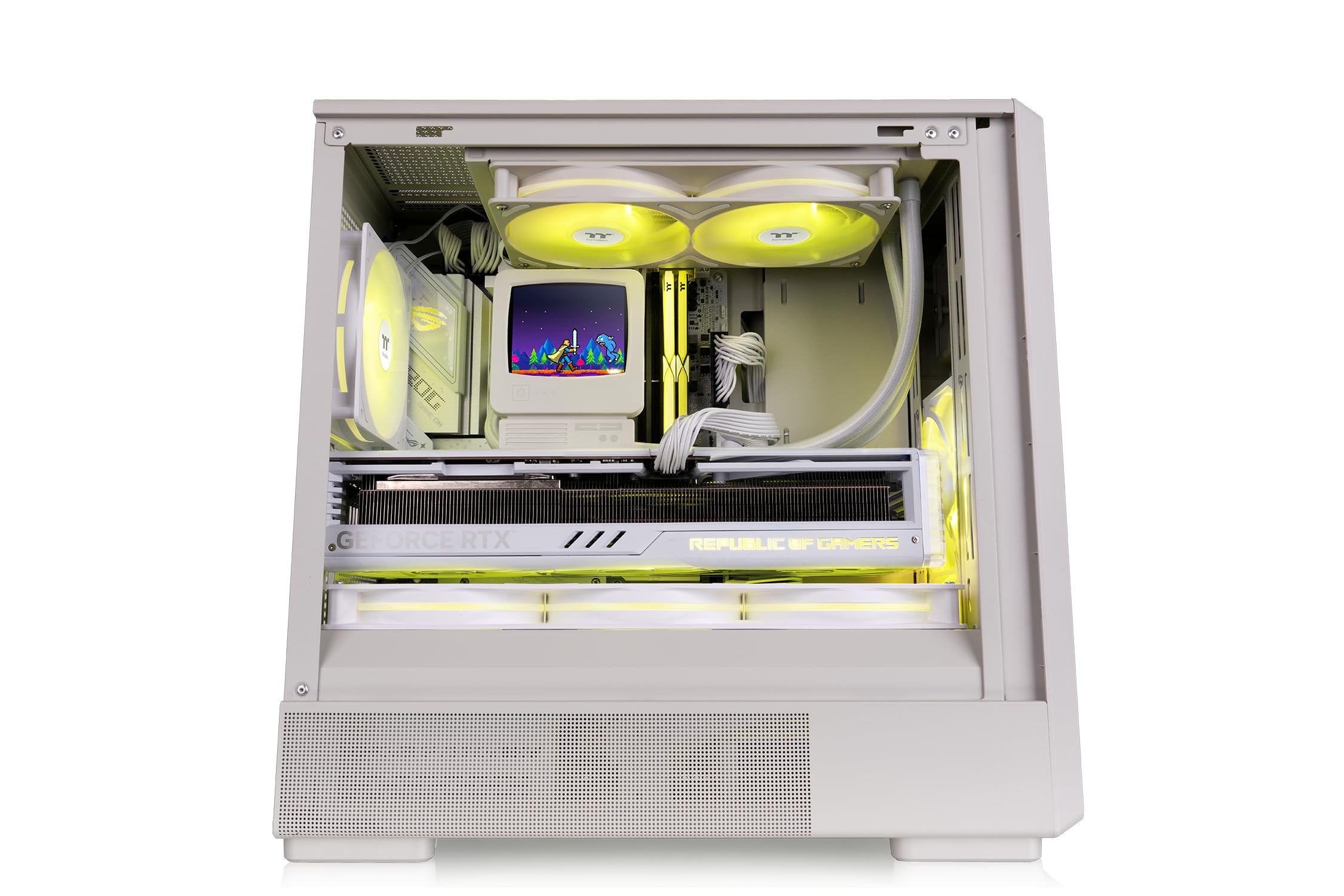 Thermaltake Retro 260 | Caja Micro ATX Diseño Retro | 2 Ventiladores de 120 mm Preinstalados | Cristal Templado Lateral | Compatible Tarjetas Gráficas de hasta 370 mm y AIO de hasta 280 mm | Beige