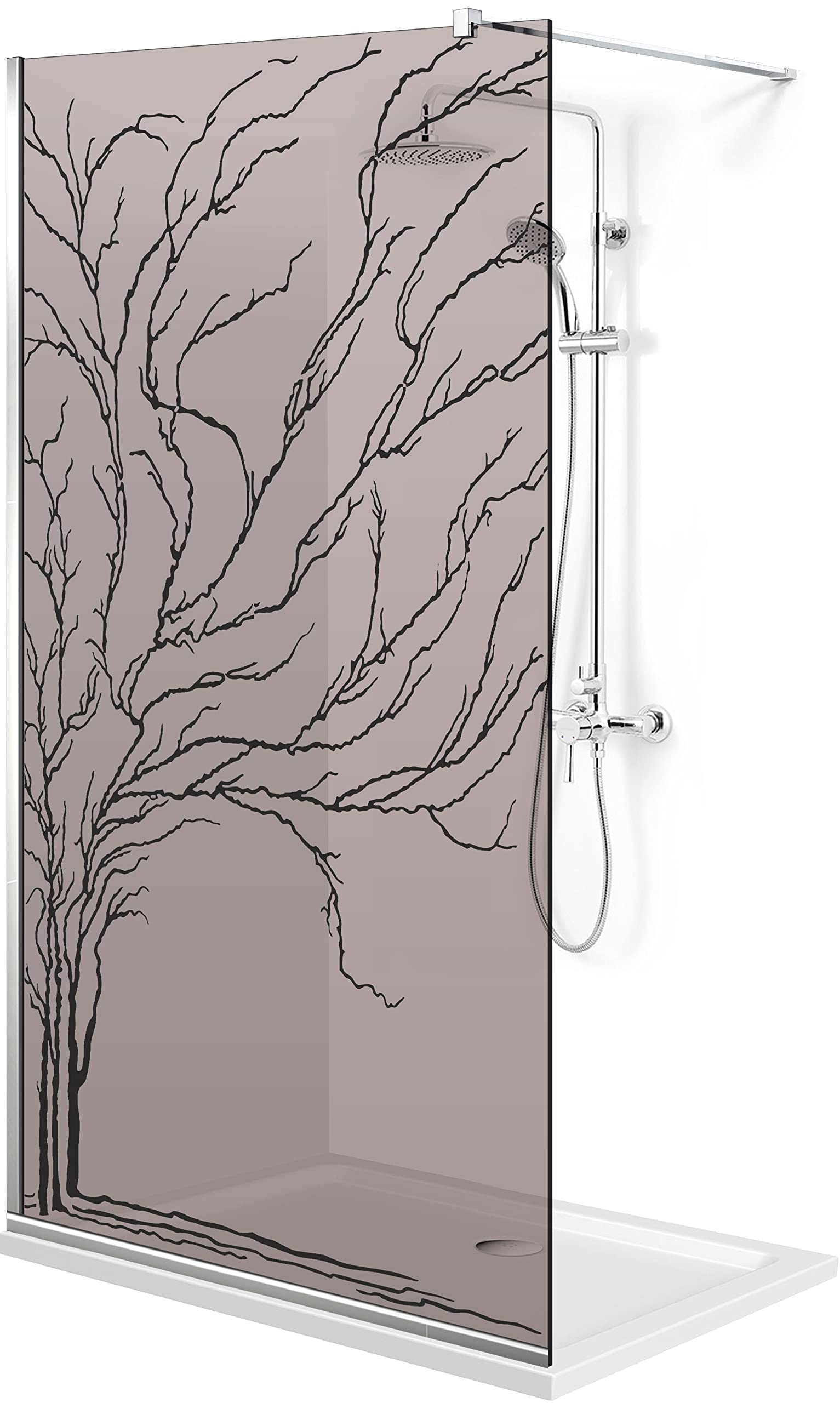 Aqua Roy Modell INOX Baum 100 cm ab 70/80/90/100/110/120 Duschabtrennung Bronze Glasscheibe 8 mm dunkelgrau Nano beschichtet sandgestrahlt Muster Edelstahl (100x195 cm)