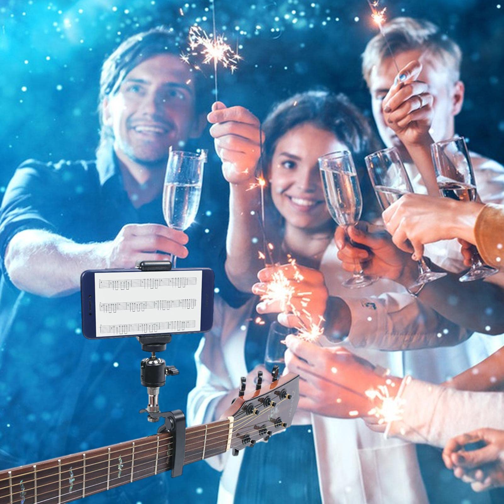Gitarre Handyhalter, Telefonständer für E- oder Akustikgitarren, Smartphone Guitar Capo Bracket Gitarrenzubehör für Live-Übertragungen