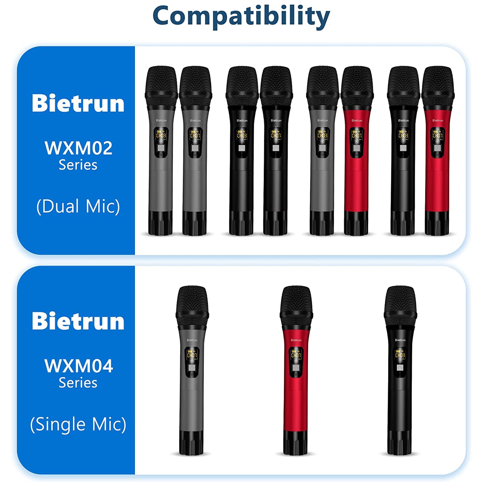 Bietrun wiederaufladbar UHF Mikrofon Receiver Mikrofon Empfänger kompatibel Mikrofonen WXM02/WXM04 mit 6,35mm Klinkenstecker für Verstärker Mischpult Karaoke Machine PA System