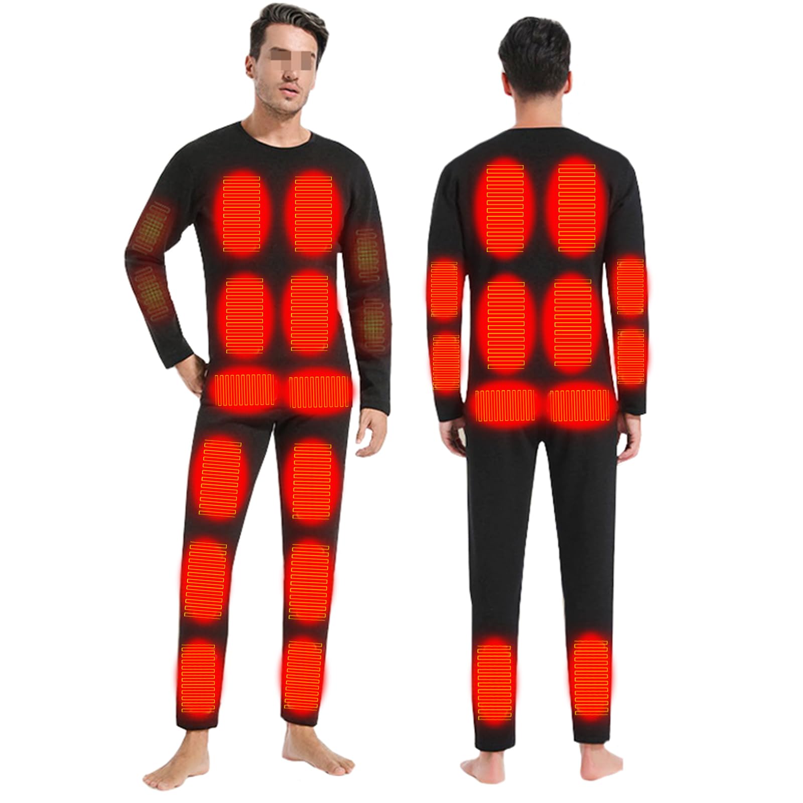 Set di Biancheria Intima Termico Riscaldata per Uomo Donna, Tuta Termica USB con Controllo della Temperatura App, Intimo Termico con Top + Pantaloni Riscaldati per Sport Caccia Sci,M,Men