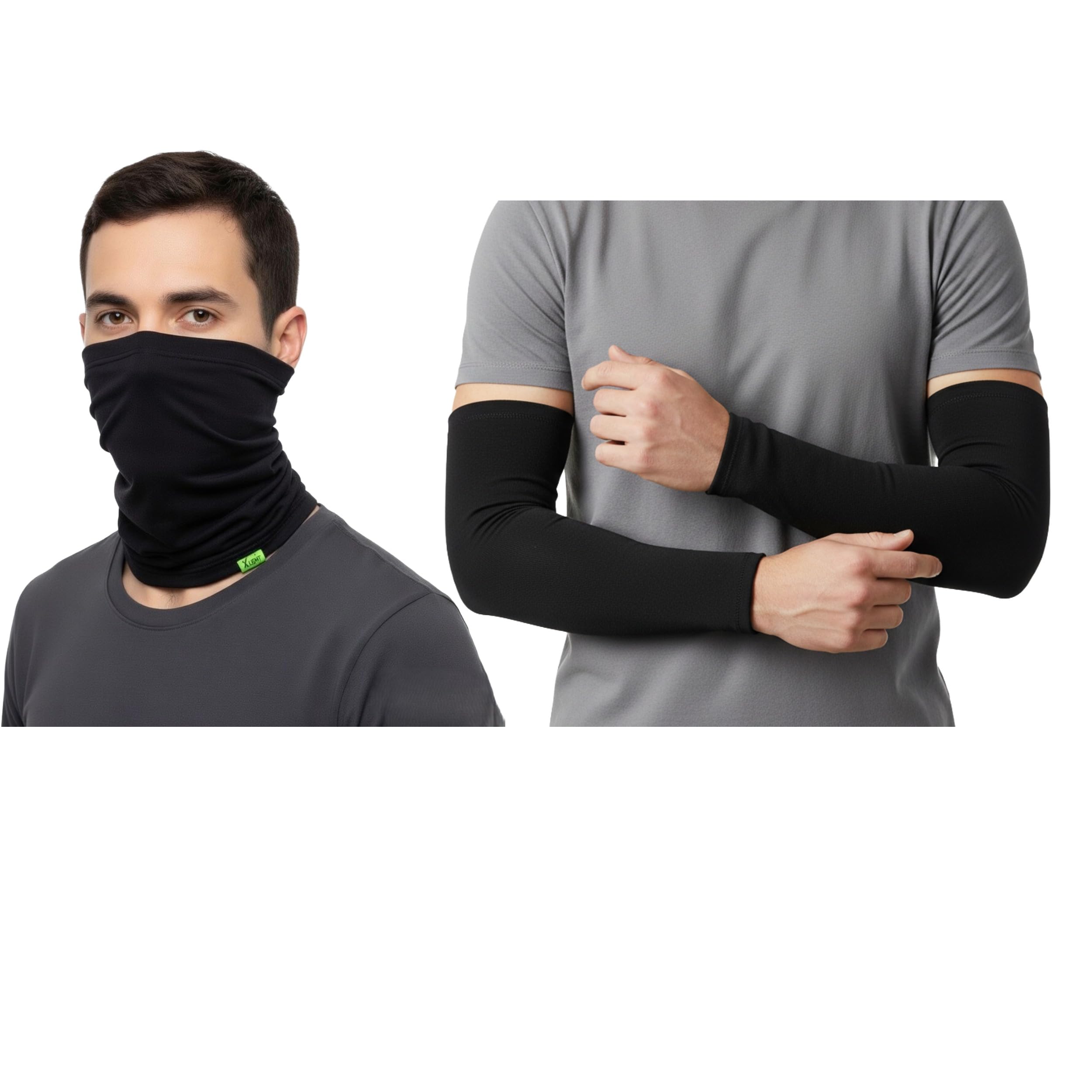 Neck Warmer and Sleeves Set for men and women| Cooling Neck Gaiter, Sun Protection Arm Sleeves, and Face Shield Combo - All Weather Performance Black-image-23