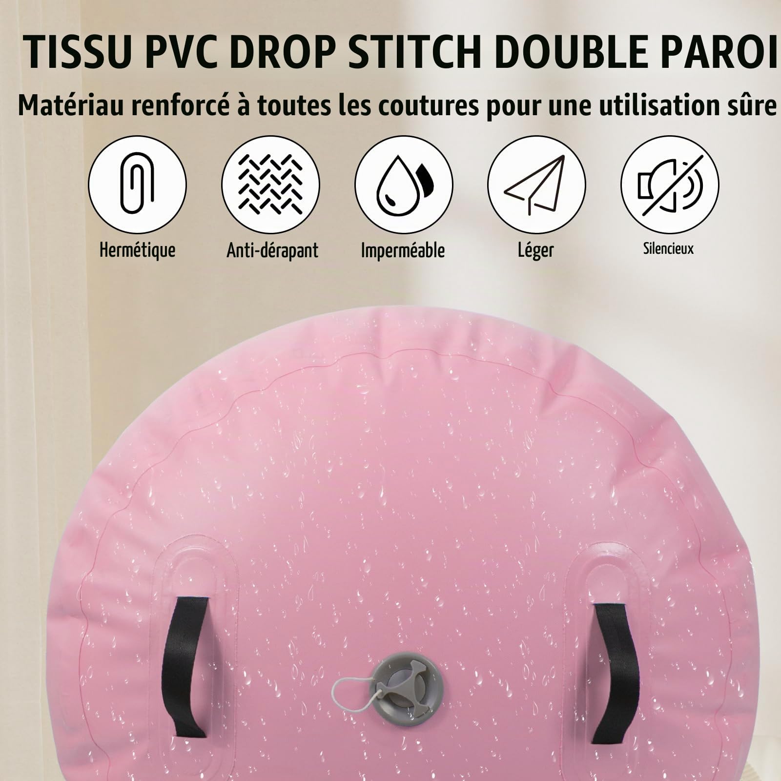 Todeco Air Roller 120x75cm Gonflable Rouleau d'Air, Cylindre de Gymnastique, Barrel Gymnastique Tumbling, Tapis de Gymnastique, Rose