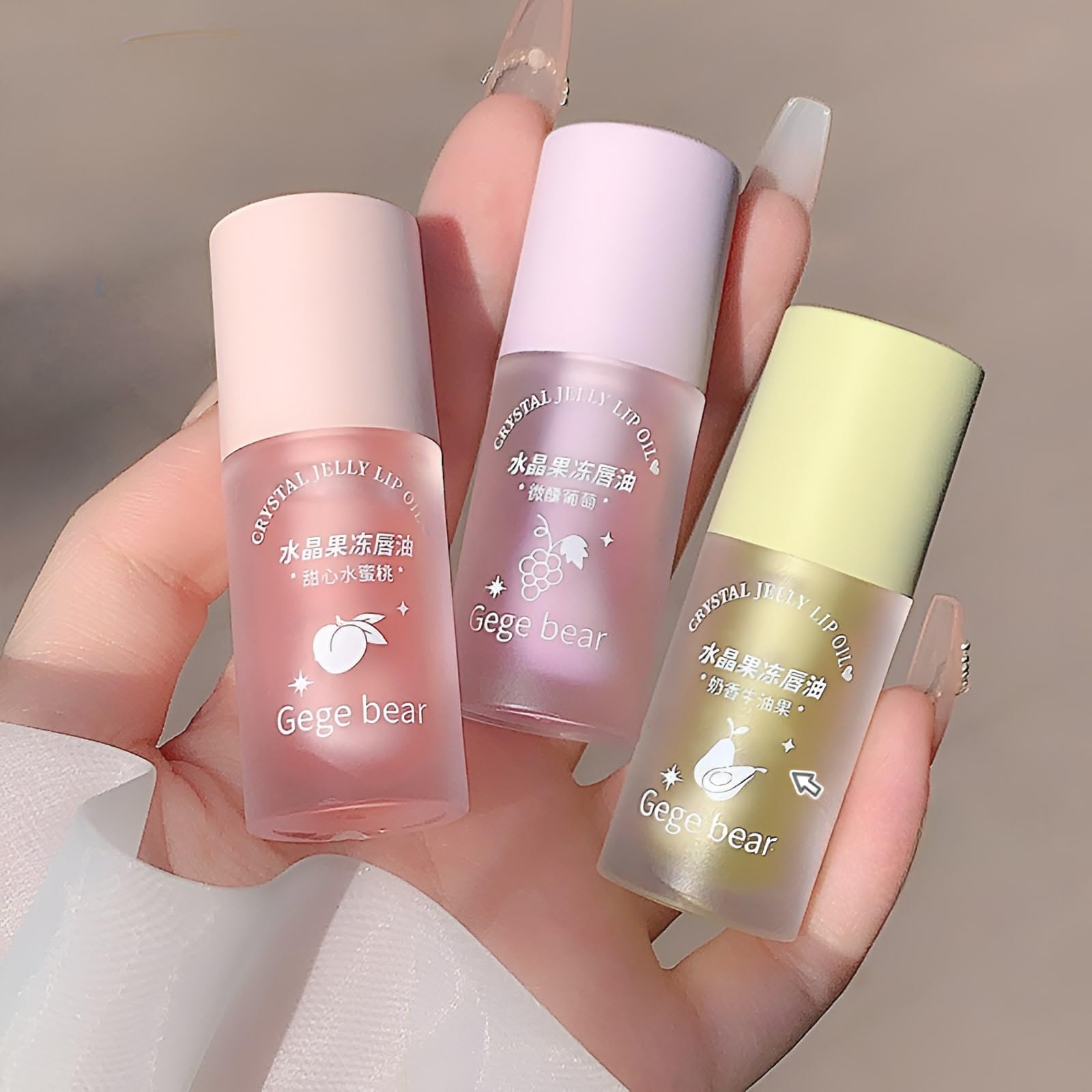 Gege Bear Crystal Jelly Lip Oil for women | Peach Grape and Avocado Flavored | Glossy and Smooth hydrated of Dry Lips | Hydrating Lipgloss with Natural Tint | Non Sticky Shiny Formula with Soft Applicator | Perfect to Soft plump Lips (04#Fresh Grapes, 4g)-picture-11