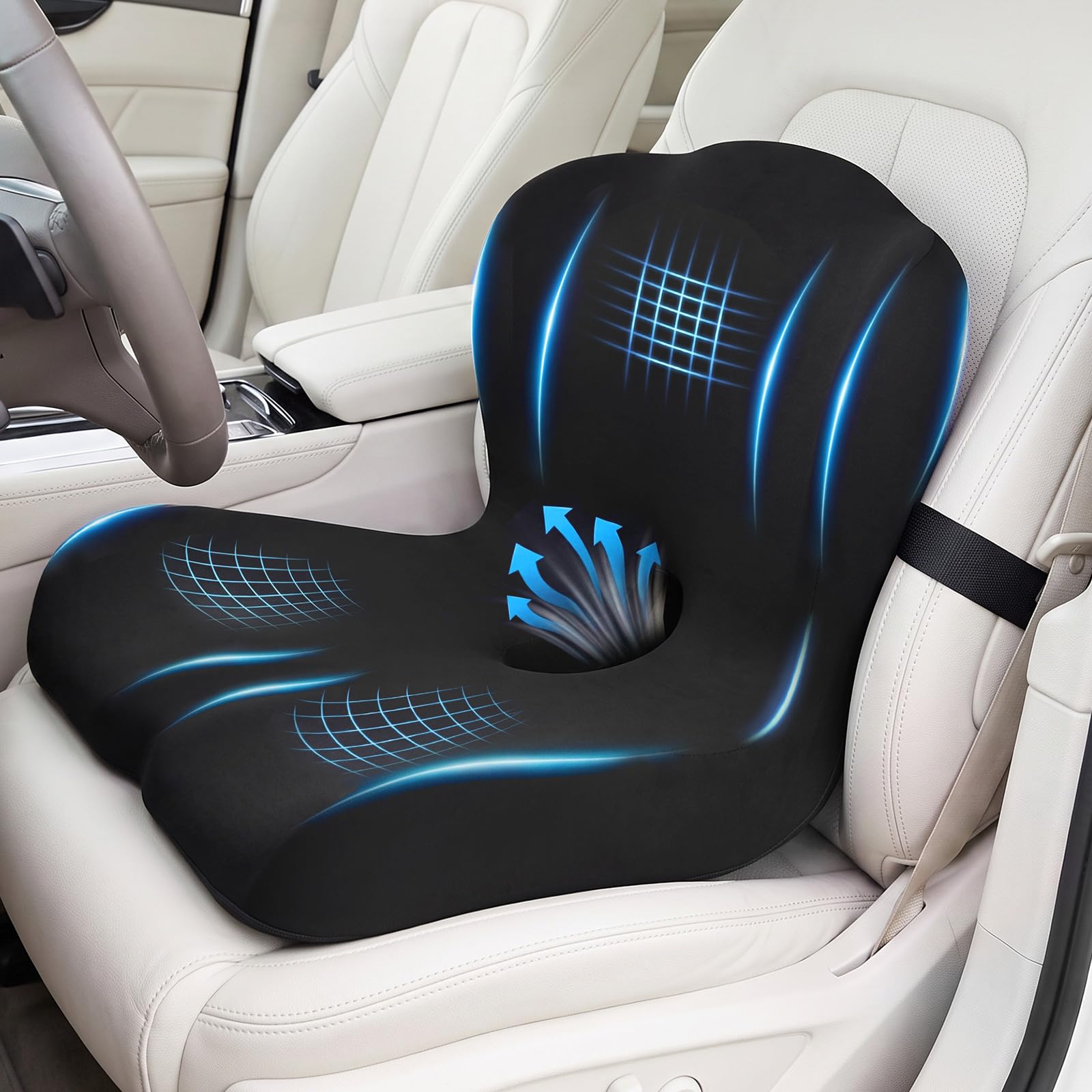 Ergonomisches L-förmiges Memory-Schaum-Sitzkissen mit Lendenwirbelstütze – Rücken- und Gesäßkissen für Bürostuhl, Auto, LKW und Rollstuhl – Ischias- und Rückenschmerz-Relief-Kissen für langes Sitzen