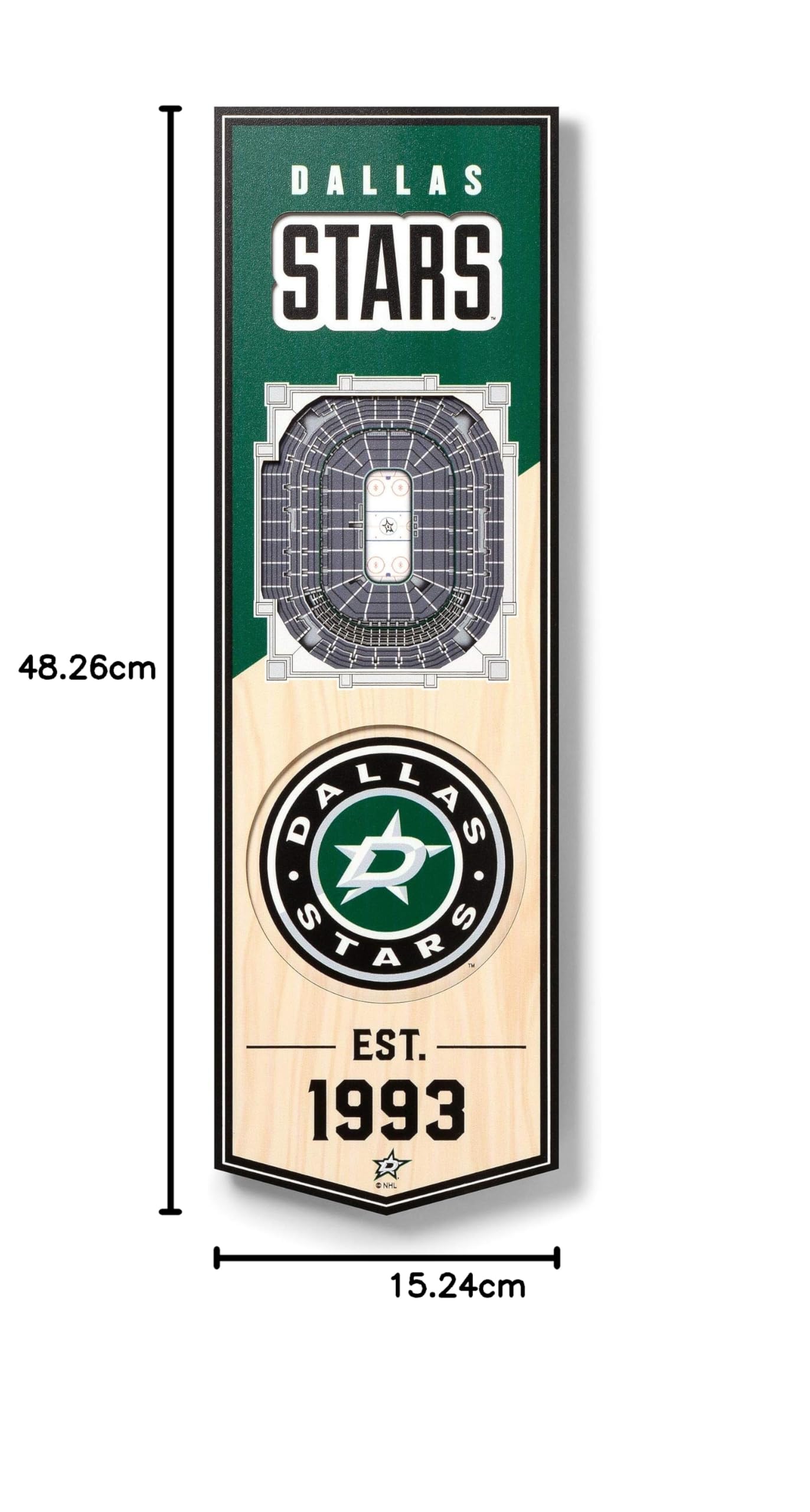 NHL Dallas Stars - American Airlines Center, bandiera 3D dello stadio, colori della squadra, 6" x 49"