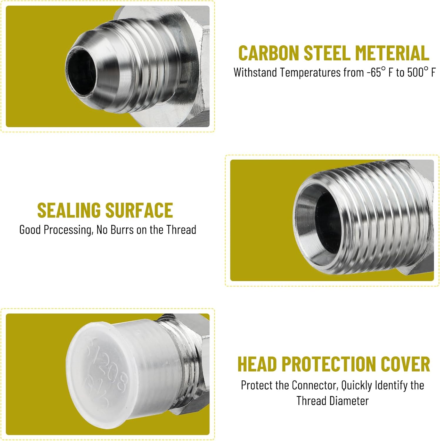 10 Pack Hydraulic Hose Adapter Fittings: 3/8" JIC 37° Male x 1/2" NPT Male, Straight Tube Connectors with Protection Cover