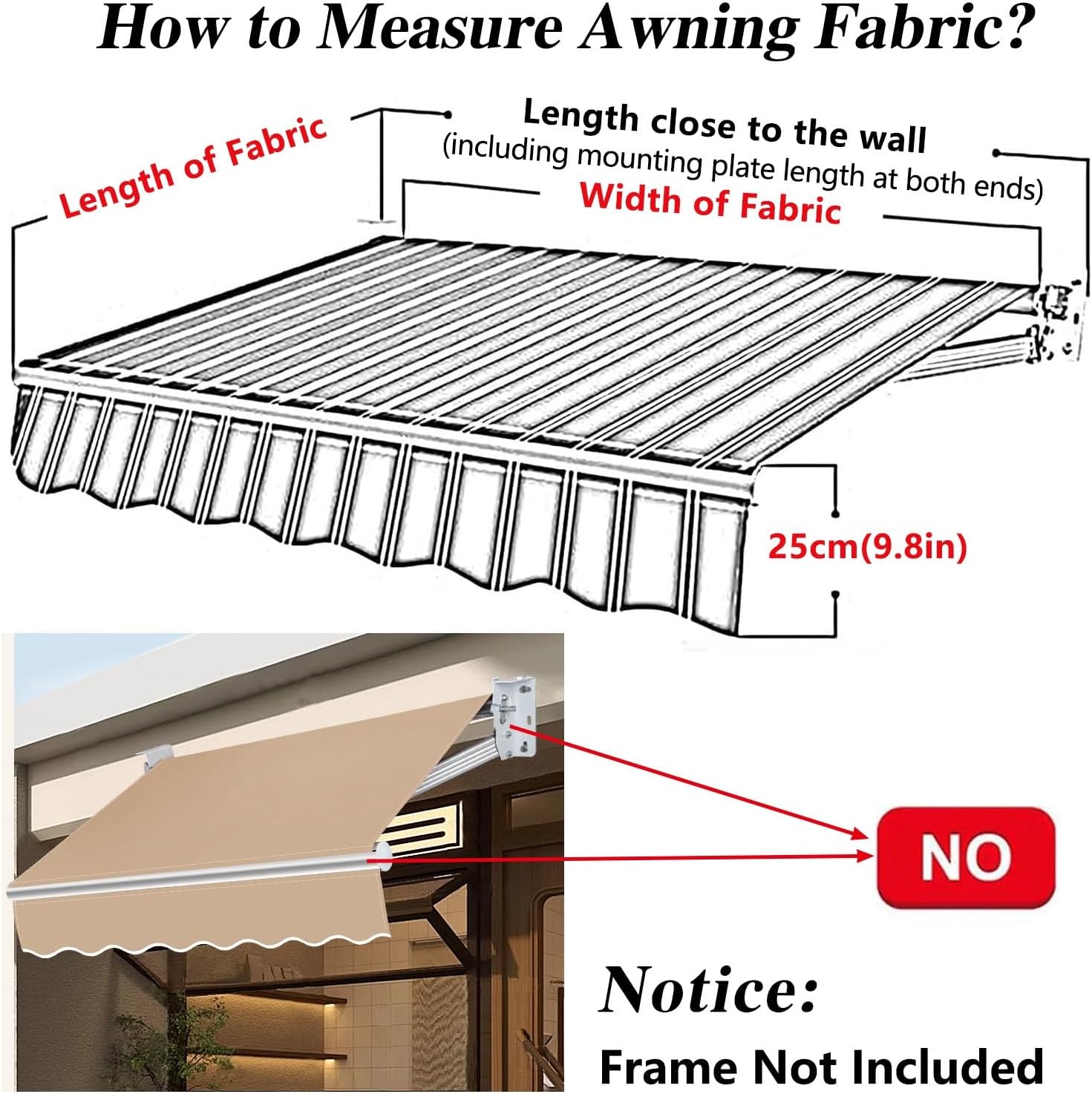 Retractable Patio Awning Replacement Fabric, Waterproof Polyester Sun Shade Shelter Canvas, 280g/m² UV & Water-Resistant Fabric, UV-Resistant And Anti-Fade, Patio Awning Fabric Replacement(4.5x2.5m(14