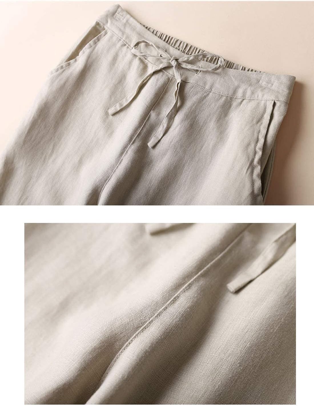 Gihuo Women's Tapered Linen Pants Casual Straight Leg Drawstring Elastic Waist Loose Comfy Joggers Trousers with Pockets - Image 2