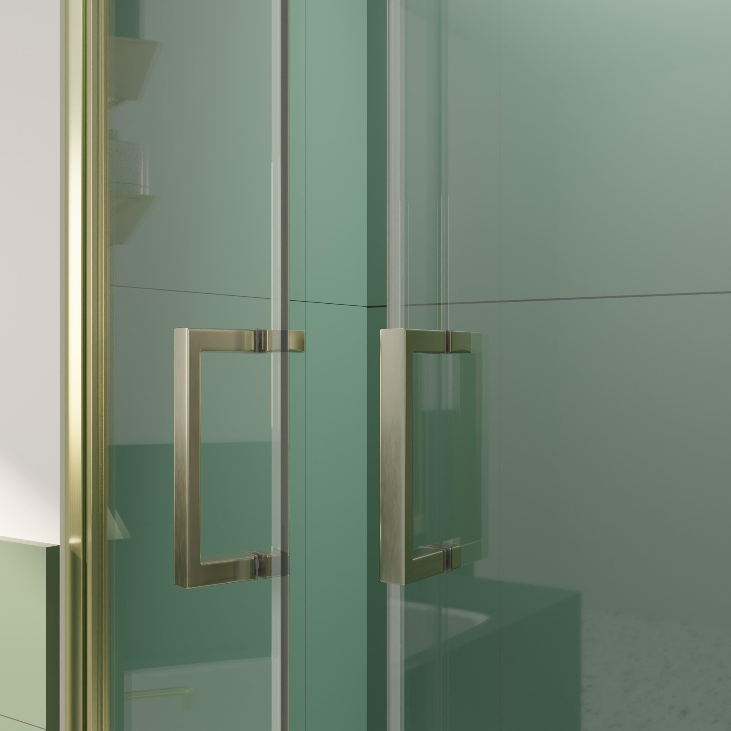 Porte de Douche Double Battant 90x200cm - Verre Trempé Transparent 6mm - Profil Or Doré Brossé