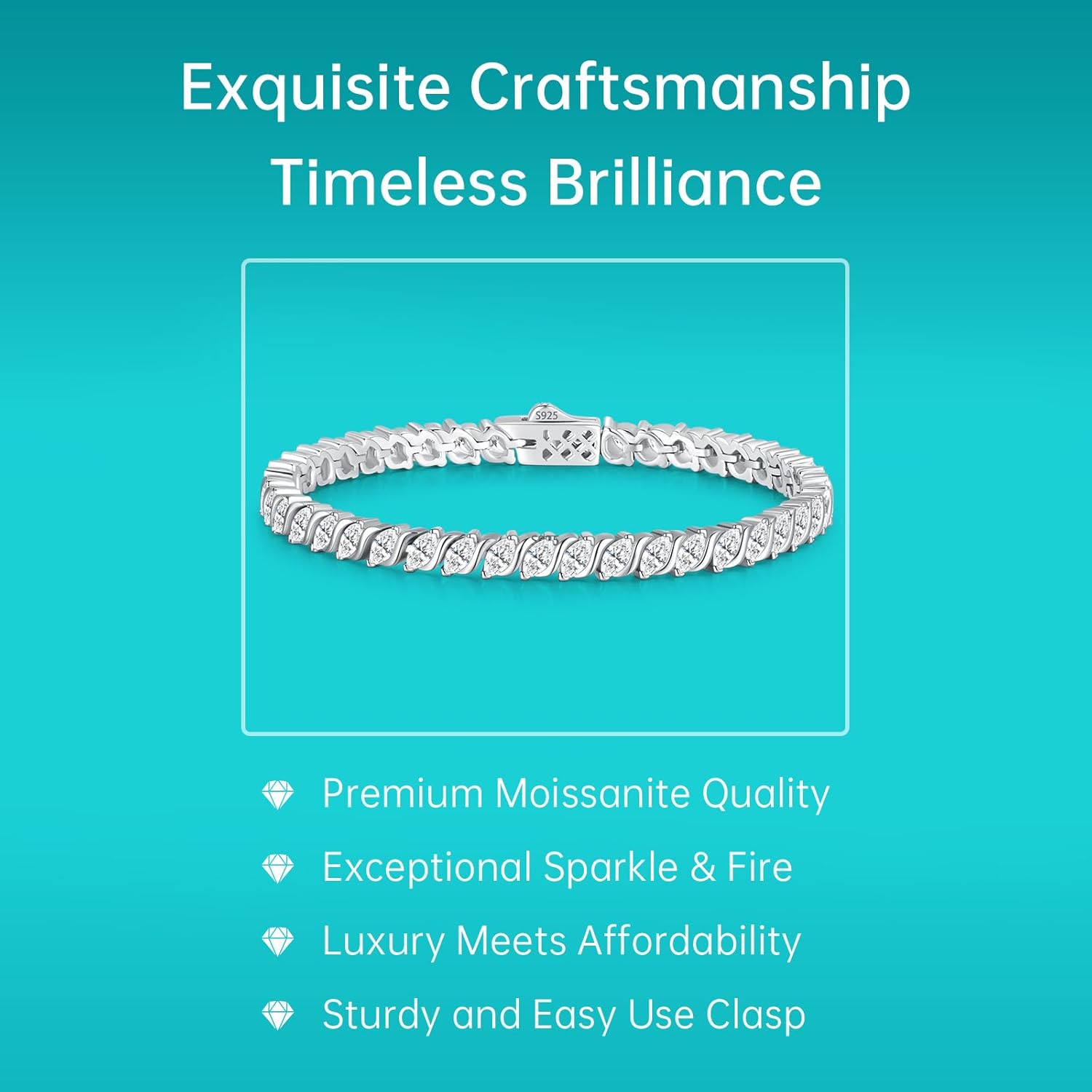 Moissanite Tennis Bracelets for Women Wave Marquise Cut D Color VVS1 Moissanite White Gold Plated Sterling Silver Tennis Bracelet Hypoallergenic Bezel Setting 6.5/7 In Ideal Gift for Her - Image 4