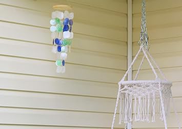 Beachcombers Capiz Sea Shell Decorative Blue and White Wind Chime Tropical Beach Windchime Decor Ocean Decor Decoration Multi