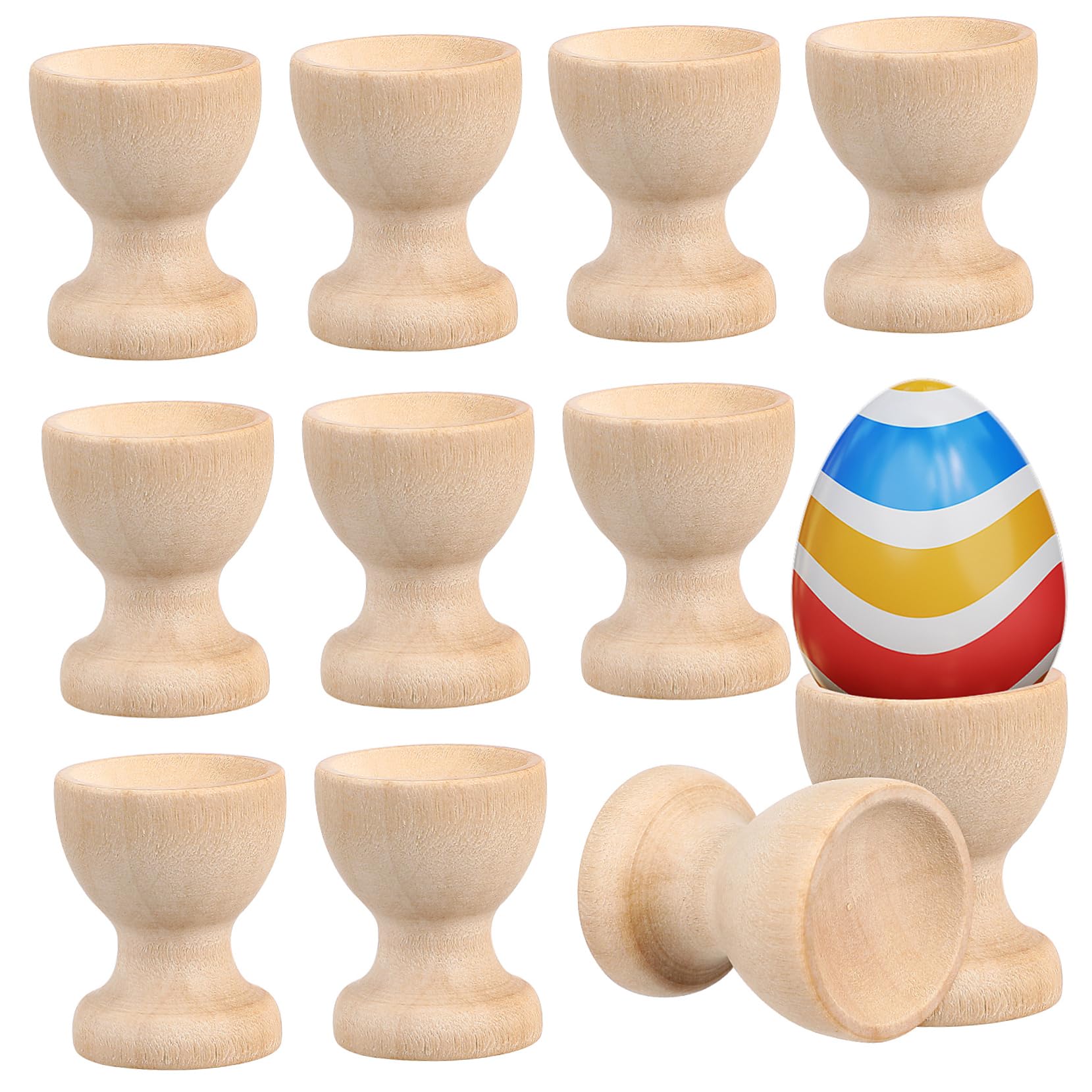 Ciieeo 24pcs Wooden Egg Tray Cups for Boiled Eggs Breakfast Egg Holder Egg Storage Unpainted Egg Holder for Counter Egg Display Holder Labels Classic Style Cups Eggs Cups Reusable